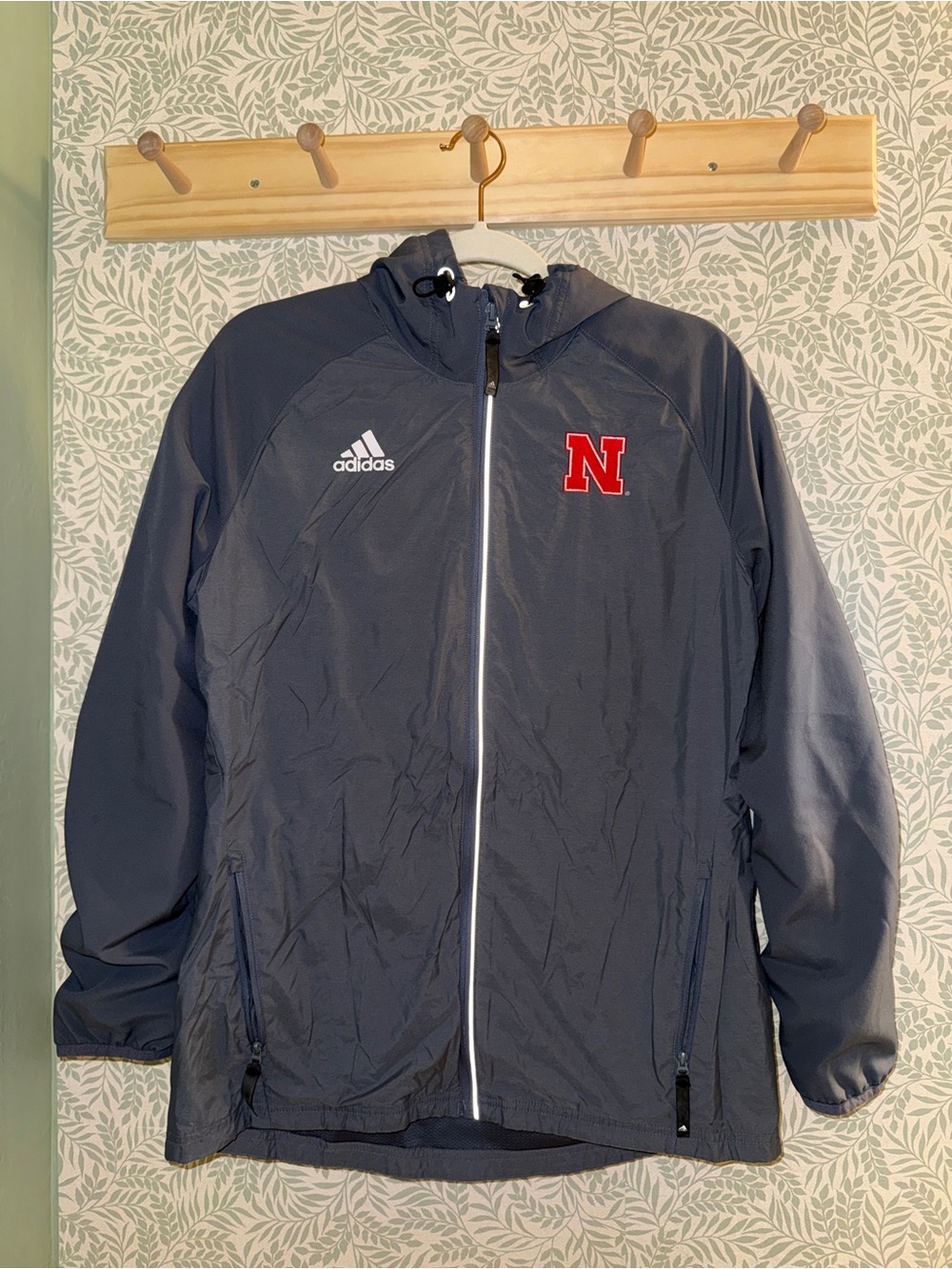 adidas Navy Windbreaker Jacket with Red 'N' Logo - Medium